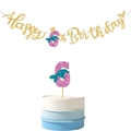 Détail d'une bannière de 6ème anniversaire sirène pailletée et décoration de gâteau - Bannière D'anniversaire Queue De Sirène Pour Les 6 Ans + Autocollants Pour Gâteau D'anniversaire Queue De Sirène Pour Les 6 Ans