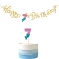 Détail de la bannière sirène Happy 7th Birthday et décoration de gâteau assortie - 7ème Anniversaire (Thème Sirène)