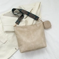 Beige oversized hobo tote bag with ethnic embroidery wide strap and small coin purse - Off White