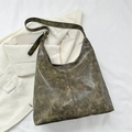 Bolso tote retro verde oliva de gran capacidad con textura de cuero encerado y correa - Verde