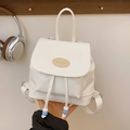 White faux leather drawstring backpack with fashion patch and decorative beads - No Pendant / Off White