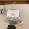 Chic mini silver metallic backpack with pink drawstring and decorative bead accents - No Pendant / Silver