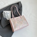 Sac fourre-tout en jacquard rose pour femmes avec chaîne de perles et doubles poignées - Rose