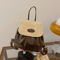 Retro drawstring backpack in dark brown and beige PU leather with beaded tassel details - No Pendant / White/Coffee Patchwork