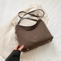 Brown faux suede large tote bag with leather straps and metallic rivets details - Brown
