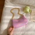 Iridescent purple sequin underarm bag with a bold gold metal chain strap for women - Pink