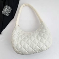 Borsa tote minimalista in nylon trapuntato bianco con motivo a rombi imbottito - Grande / Bianco