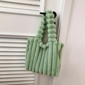 Chic mint green plush tote bag with ribbed faux fur texture and spherical handles - Green