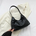 Minimalist black pleated hobo shoulder bag in soft faux leather for stylish commuting - Black