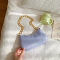 Sparkly purple sequin shoulder bag with thick gold chain strap in crescent shape - Purple