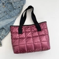 Winter stylish quilted purple tote bag with soft padded texture and black straps - Burgundy