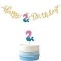 Meerjungfrau Happy 2nd Birthday Glitzer-Banner und Tortenaufsatz Set für die Party - 2. Geburtstag (Meerjungfrau Thema)