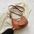 Brown half-moon underarm bag with heart detail and LOVE embossing on matte leather - Brown