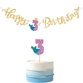 Meerjungfrau-Deko zum 3. Geburtstag mit glitzerndem Happy Birthday Banner und Tortenstecker - 3. Geburtstag (Meerjungfrau Thema)