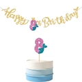 Banderole de 8e anniversaire sirène et décoration de gâteau scintillante océan - Bannière D'anniversaire Queue De Sirène Pour Les 8 Ans + Autocollants Pour Gâteau D'anniversaire Queue De Sirène Pour Les 8 Ans