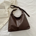 Minimalist dark brown oversized hobo shoulder bag with matte leather finish and gold buckle - Brown