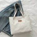 Borsa tote bianca in pile con spalline in pelle e logo Fashion per l'inverno - Bianco