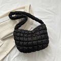 Bolso de nube acolchado negro minimalista con correa ancha acolchada para mujer - Negro