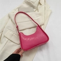 Fuchsia crocodile embossed underarm bag with crescent shape and adjustable strap - Rose Pink