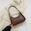 Vintage dark brown crocodile pattern hobo shoulder bag with elegant gold hardware detail - Brown
