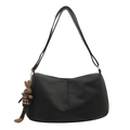 Sac à épaule noir plissé rétro avec bandoulière réglable et pendentif lapin mignon - Noir avec Charme