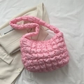 Pink quilted shoulder bag with bubble texture and minimalist pleated nylon design - Pink