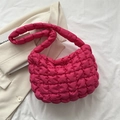 Vibrant pink quilted shoulder bag with soft cloud texture and wide strap for women - Rose Pink