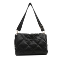 Quilted black puffer crossbody bag with adjustable wide strap and gold hardware accents - Black