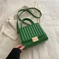 Emerald green quilted PU leather square handbag with golden clasp and shoulder strap - Green