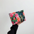 Ethnic style canvas wristlet pouch featuring red peony and colorful phoenix prints - Black