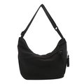 Minimalist black crescent crossbody bag in matte nylon with adjustable wide strap - Black