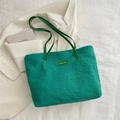 Borsa tote verde in peluche con etichetta FASHION e manici in pelle liscia - Senza Ciondolo / Verde