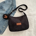 Black corduroy tote bag set with FASHION label and small letter A round purse - Black