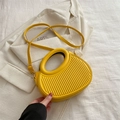 Bright yellow PU leather dumpling bag with textured vertical stripes and shoulder strap - Yellow