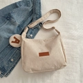 Beige corduroy large capacity tote bag with matching round coin purse and strap - Khaki