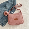 Pink corduroy tote bag set with detachable round coin purse and adjustable strap - Pink