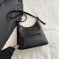 Black lychee leather hobo bag with front zipper pocket for daily office commute - Black
