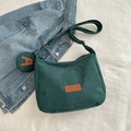 Dark green corduroy tote bag with adjustable strap and matching round coin purse - Green