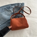 Bolso de mano vintage de pana en naranja caramelo con correa de cuero desmontable - Marrón