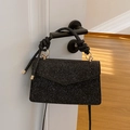 Sac bandoulière noir à paillettes pour femme avec poignée torsadée et finition brillante - Noir