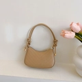 Borsa sottospalla beige a mezza luna con trapuntatura a V e tracolla con nodo chic - Cachi