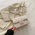 Elegant cream quilted square crossbody bag with woven handle and gold hardware - White