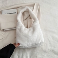 Chic white faux fur underarm tote bag with a soft plush texture for autumn winter fashion - White