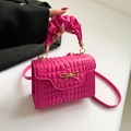 Pink crocodile pattern handbag with pleated cloud handle and golden bow decoration - Pink