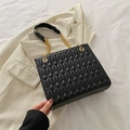 Classic black quilted leather tote bag with elegant gold chain shoulder strap - Black