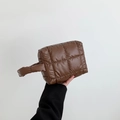 Brown quilted handbag with square pattern and padded texture for autumn winter style - Brown