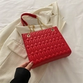 Red quilted chain shoulder bag for women featuring premium faux leather and gold hardware - Red