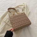 Chic khaki quilted shoulder bag with gold chain strap on minimalist beige blazer - Khaki