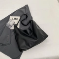 Bolso tote negro minimalista de gran capacidad con textura lichi y correa anudada - Negro