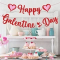 Sparkly red Happy Galentine's Day banner with glitter hearts for Valentine's party decor - Happy Galentine's Day